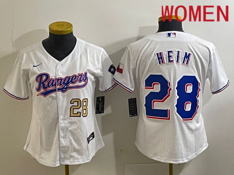 Women Texas Rangers #28 Heim White Nike Game 2024 MLB Jersey style 3->women mlb jersey->Women Jersey